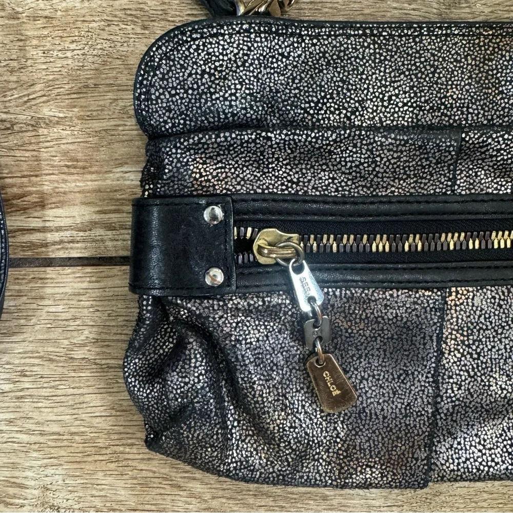 See By Chloe Suede Minaudiere Metallic Leather bag Crossbody Clutch Purse - Picture 5 of 15